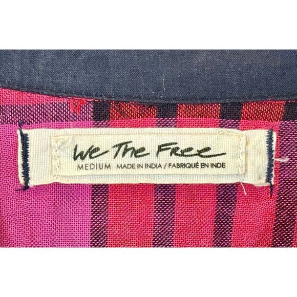 NWOT Free People Pacific Dawn Red & Pink Plaid Shirt With Waist Drawstring M - Picture 6 of 11
